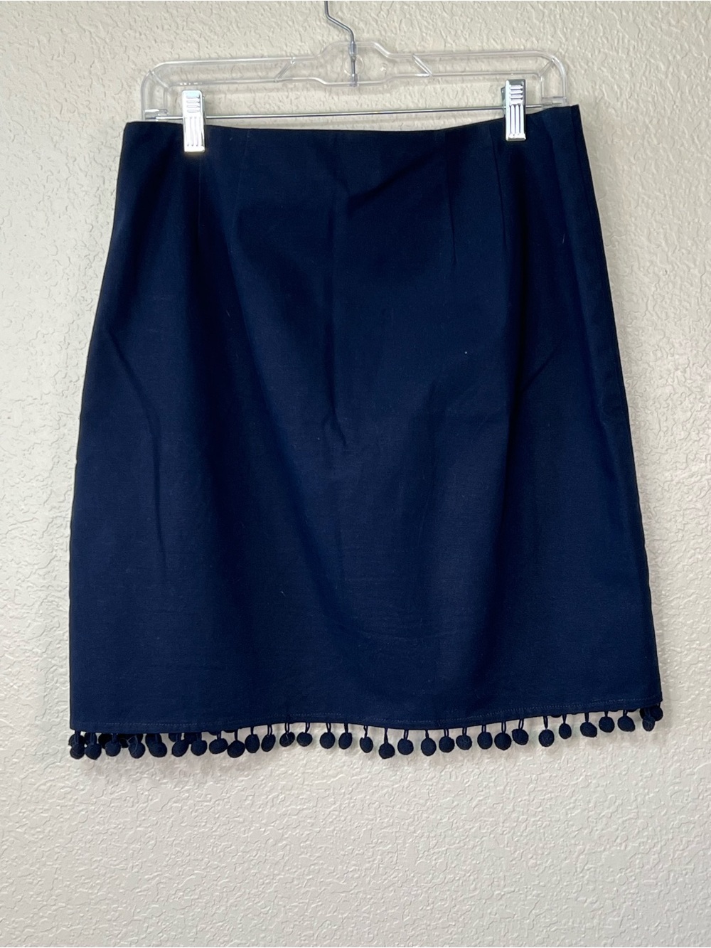 Talbots Size 10 Women’s Navy Pencil Skirt Knee Length Pom-Pom’s Lined Zipper